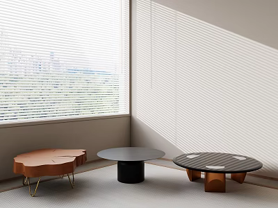 Modern Coffee Tables in Brown Black and Striped Styles with Metal Legs by Large Window 3d model