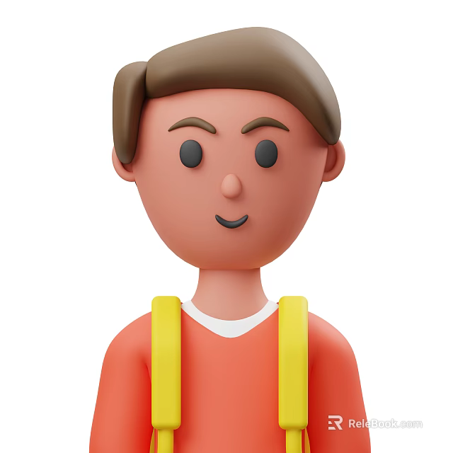 Cartoon Man Wearing Orange Shirt With White Undershirt And Yellow Backpack Straps 3d model 