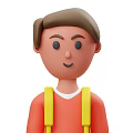 Cartoon Man Wearing Orange Shirt With White Undershirt And Yellow Backpack Straps