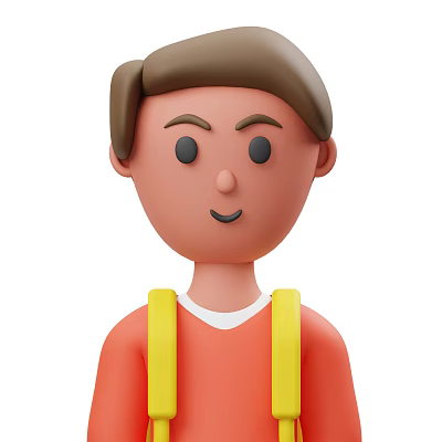 Cartoon Man Wearing Orange Shirt With White Undershirt And Yellow Backpack Straps 3d model