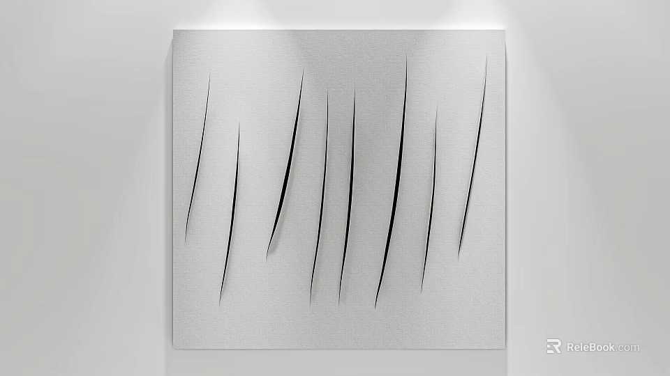 Modern Minimalist Abstract Painting On White Canvas With Vertical Black Lines 3d model 