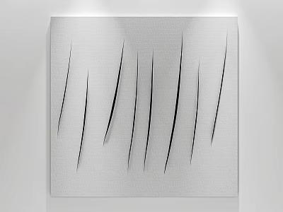 Modern Minimalist Abstract Painting On White Canvas With Vertical Black Lines 3d model