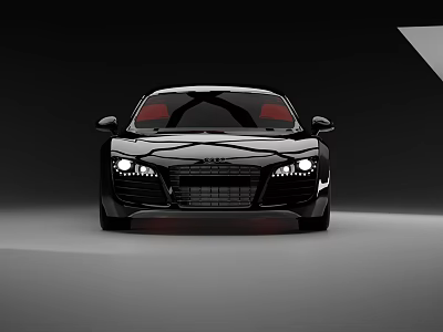 Sleek Black Sports Car With Red Seats And Illuminated Headlights Front View 3d model