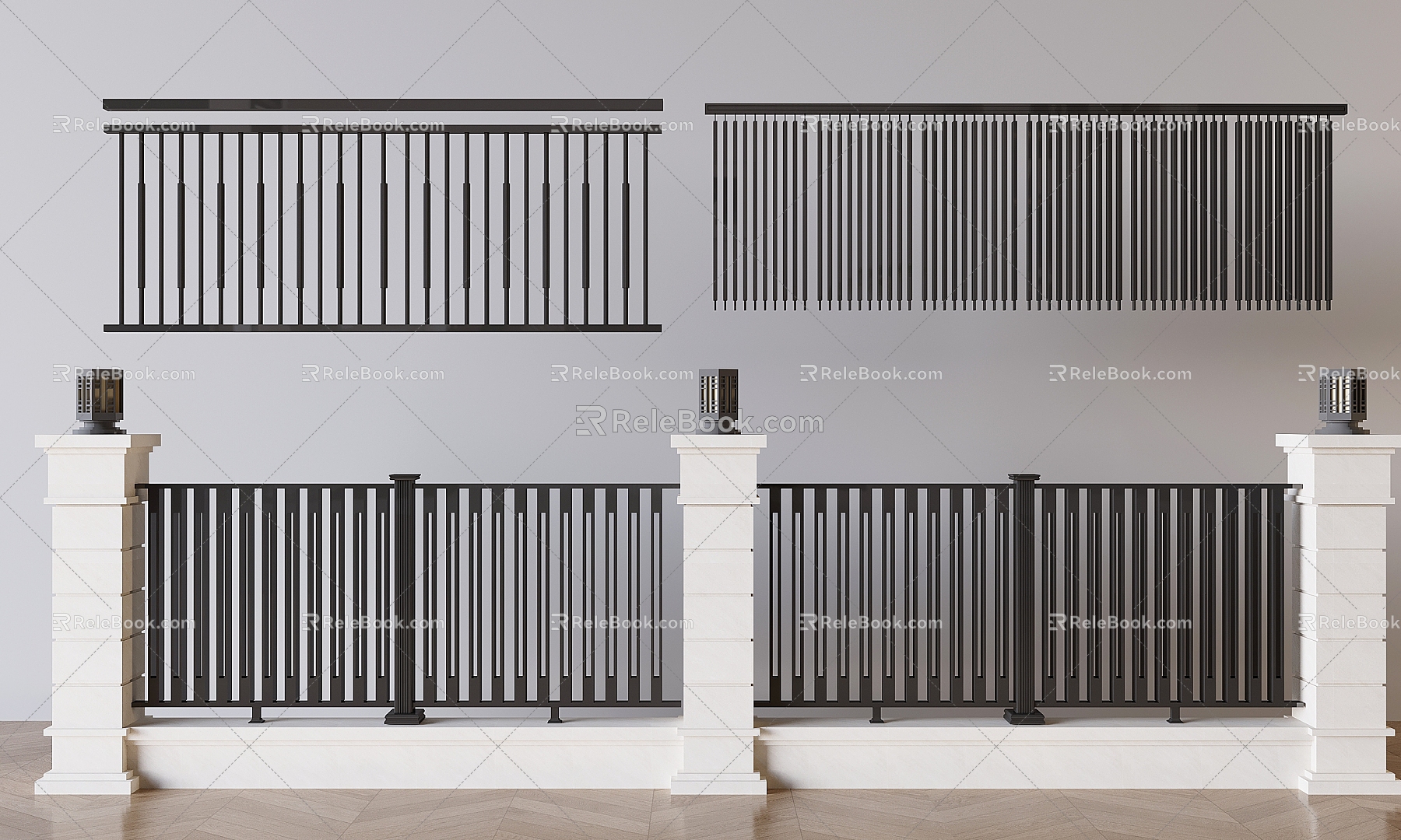 Modern wrought iron railing fence guardrail fence 3d model