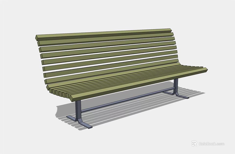Green Wooden Landscape Bench With Slatted Design And Metal Support Frame 3d model 