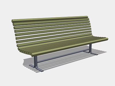 Green Wooden Landscape Bench With Slatted Design And Metal Support Frame 3d model
