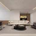 Modern Living and Dining Room Interior with Sofa Coffee Table and Lighting