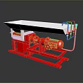 Red And Silver Industrial Machine With Hopper Base Motor And Black Pipes