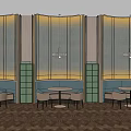 Elegant Modern Restaurant Interior With Chandeliers Banquette Seats Round Tables And Patterned Flooring