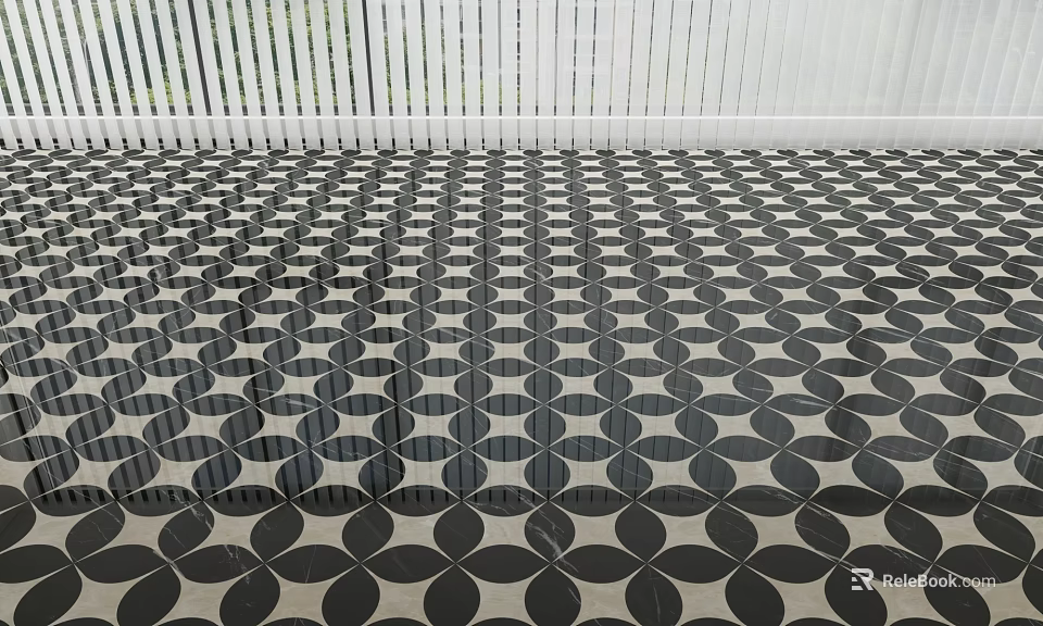 Black and White Floor Tiles with Circular Geometric Pattern Design 3d model 