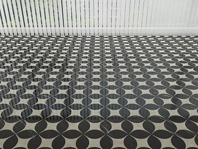 Black and White Floor Tiles with Circular Geometric Pattern Design 3d model