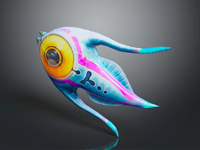 Vibrant Fantasy Character Creature With Large Eye Colorful Body And Blue Fins 3d model