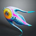 Vibrant Fantasy Character Creature With Large Eye Colorful Body And Blue Fins