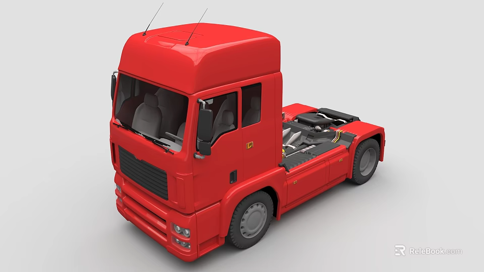 Red Heavy Duty Truck Cab Model With Detailed Interior And Wheels 3d model 
