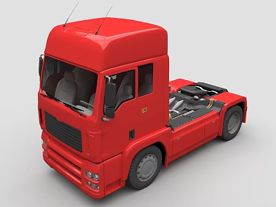 Red Heavy Duty Truck Cab Model With Detailed Interior And Wheels 3d model