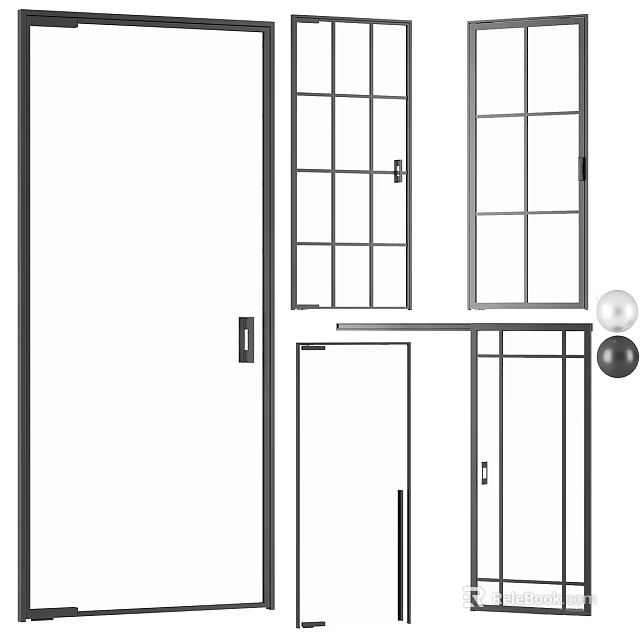 Modern Interior Swing Door Design With Grid Glass Panels And Metal Frame 3d model 