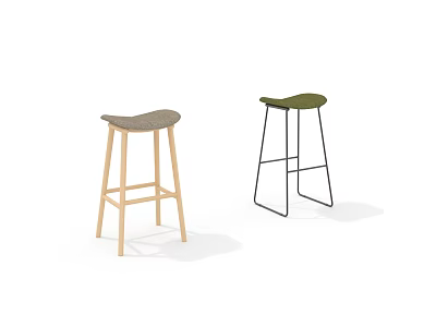 Modern Bar Stools With Wooden And Black Metal Frames Gray And Green Seats 3d model