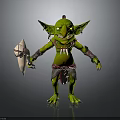 Green Goblin Creature Character With Pointed Ears Shield And Tribal Attire Design 3d model