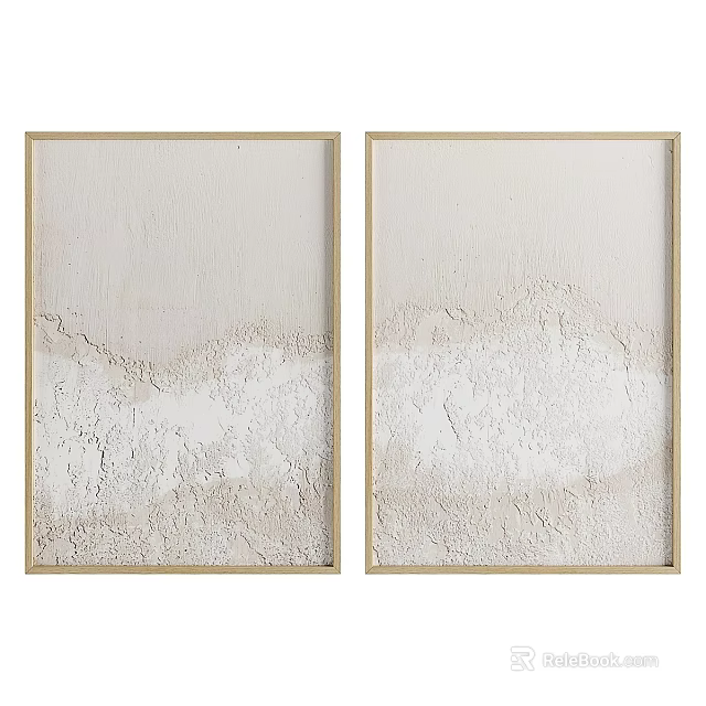 Two Gold Picture Frames With Light Colored Textured Canvas Artwork 3d model