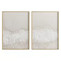 Two Gold Picture Frames With Light Colored Textured Canvas Artwork 3d model