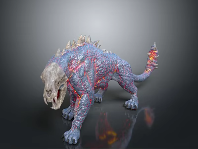 Fantasy Mythical Creature With Glowing Red Blue Texture Spiked Back Fiery Tail And Aggressive Stance 3d model