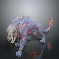 Fantasy Mythical Creature With Glowing Red Blue Texture Spiked Back Fiery Tail And Aggressive Stance