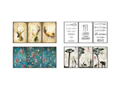 Decorative Animal Paintings Collection Featuring Deer Giraffe Elephant And Natural Designs 3d model