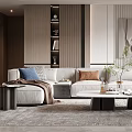 Modern Elegant Living Room Interior With Sofa Coffee Table Area Rug And Decorative Artwork