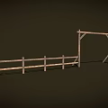 Sheep Grazing Near Wooden Arch And Fence In Dark Background Scene