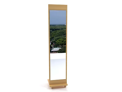 Full Length Wooden Frame Mirror Reflecting Outdoor Scenic View for Home Decor 3d model