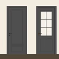Modern Black Hinged Interior Doors with Solid Panel and Glass Panels and Brass Handles 3d model