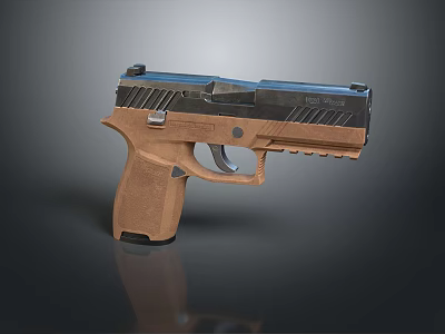 Modern Tactical Pistol with Brown Textured Grip and Black Metal Frame 3d model