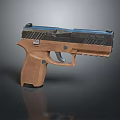 Modern Tactical Pistol with Brown Textured Grip and Black Metal Frame
