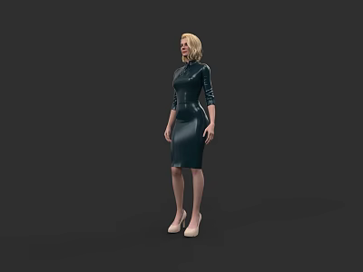 Black Patent Leather Tight Dress for Women with Slim Fit and High Heels 3d model