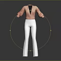 Stylish Pink V Neck Long Sleeve Top With White High Waist Flared Pants