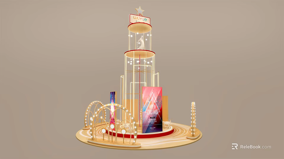 Decorative Display Structure With Multi Layered Tower Design Lighting Elements And Red Base 3d model