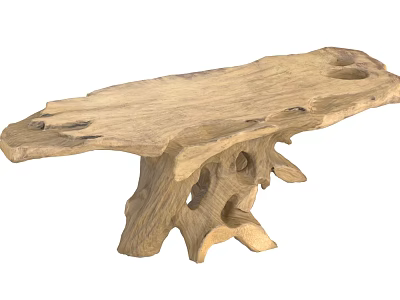 Rustic Natural Wood Coffee Table With Tree Stump Legs And Knots 3d model