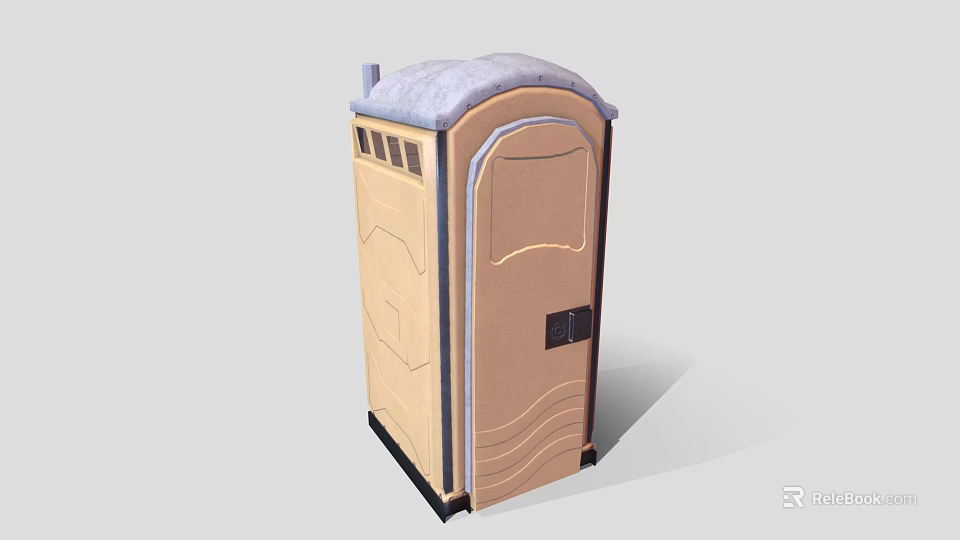 Portable Toilet With Brown Exterior Curved Door And Gray Roof Design 3d model 