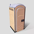 Portable Toilet With Brown Exterior Curved Door And Gray Roof Design
