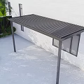 Detached Villa Exterior With Black Pergola Green Plants Gray Pavement And White Wall