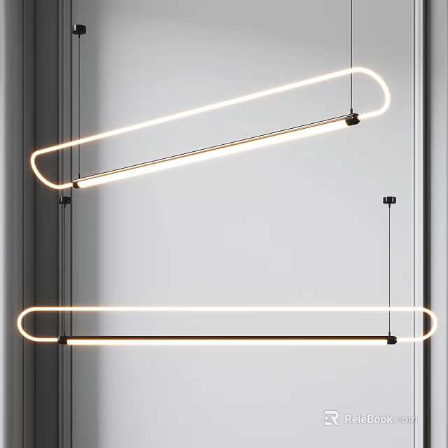 Modern Linear Pendant Lights Two Sleek Hanging LED Ceiling Lamps for Contemporary Home Interior 3d model 