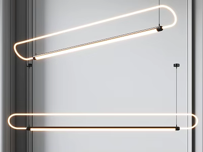 Modern Linear Pendant Lights Two Sleek Hanging LED Ceiling Lamps for Contemporary Home Interior 3d model