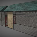 Two Dog Kennels With Green Roofs Wire Mesh Wooden Doors And Red Sides