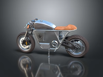 Custom Vintage Motorcycle With Silver Metallic Body Brown Leather Seat And Chrome Wheels 3d model