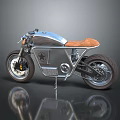 Custom Vintage Motorcycle With Silver Metallic Body Brown Leather Seat And Chrome Wheels