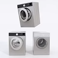 Three Modern Silver Front Loading Washing Machines With Digital Control Panels 3d model