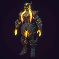 Mythical Horned Character And Fiery Creature With Glowing Lava Veins And Muscular Build