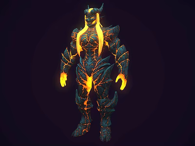 Mythical Horned Character And Fiery Creature With Glowing Lava Veins And Muscular Build 3d model