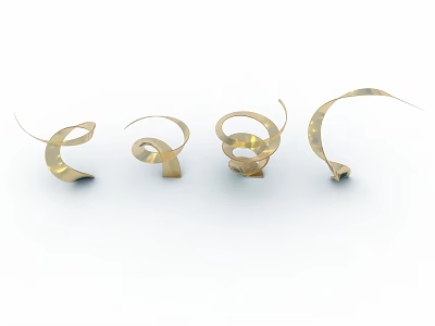 Golden Spiral Decorative Objects Displayed On White Background Artistic Design 3d model