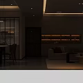 Modern Minimalist Open Living And Dining Room With Warm Ambient Lighting And Neat Functional Layout